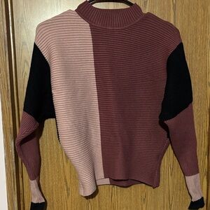 Belldini Colorblock Turtleneck Sweater - Mauve and Black
